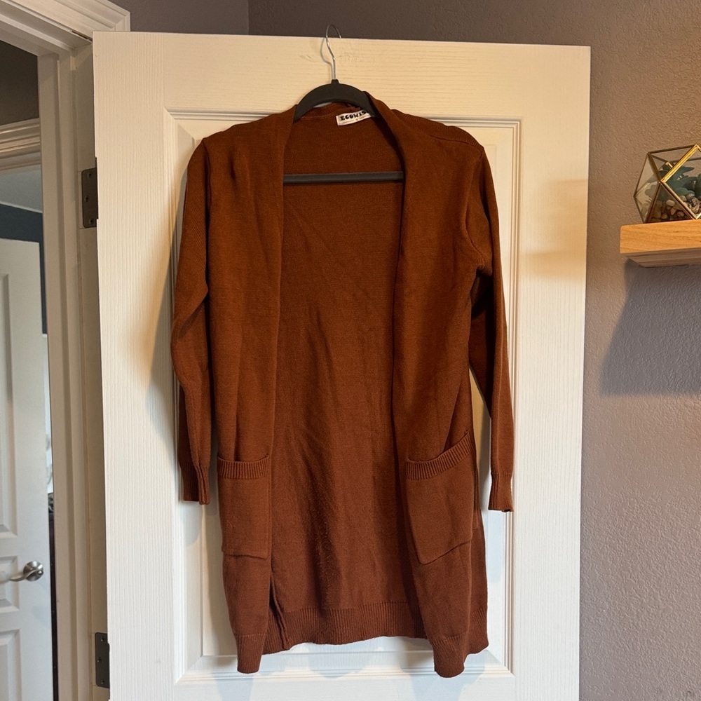 Elegant Brown Open-Front Cardigan